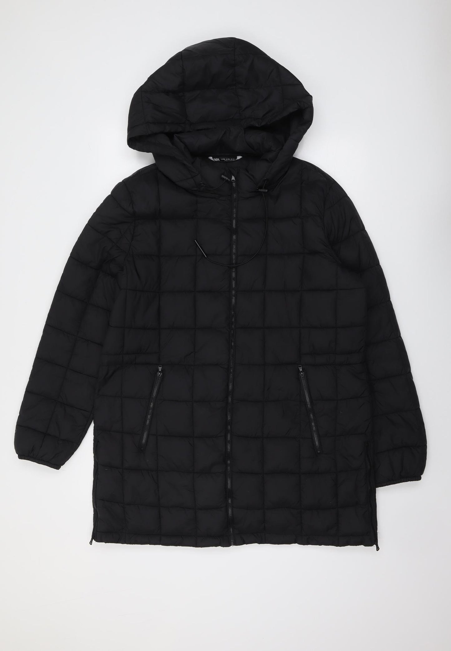 Zara Womens Black Quilted Coat Size XL Zip