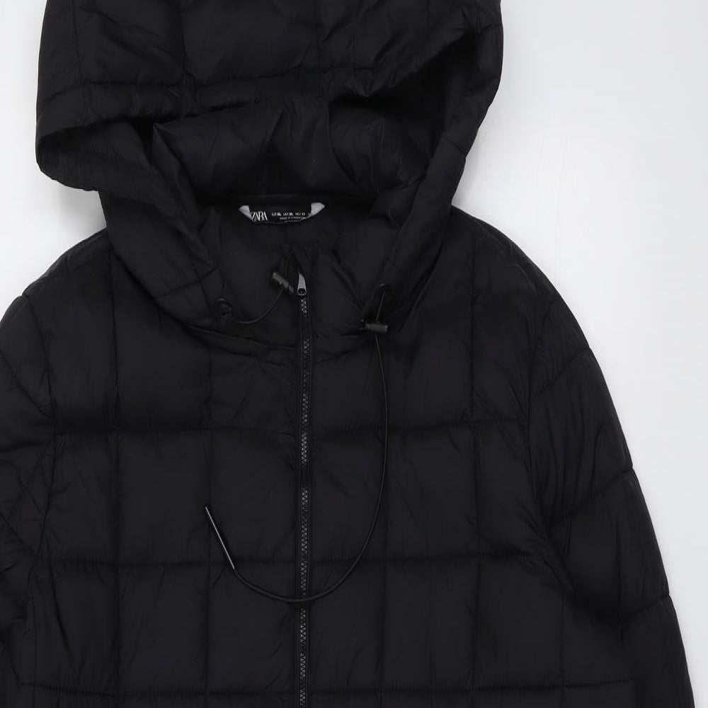 Zara Womens Black Quilted Coat Size XL Zip