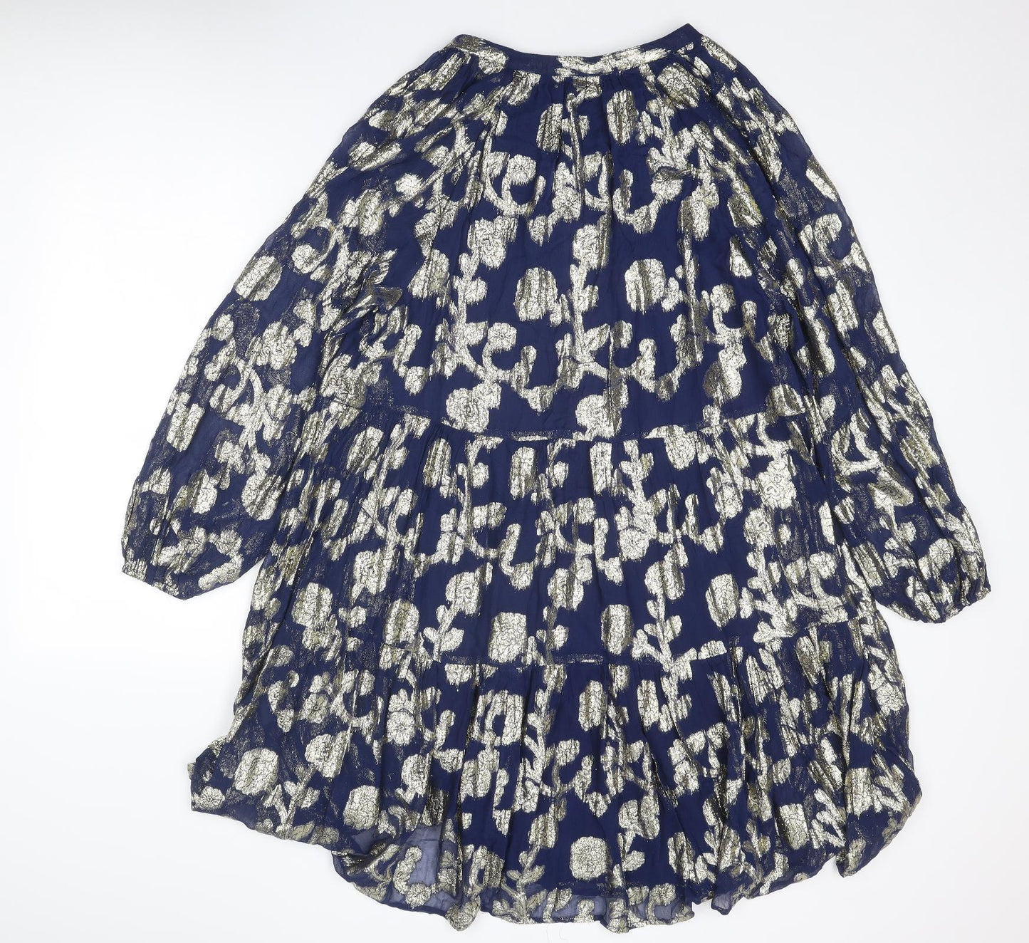 Kaleidoscope Womens Blue Geometric Viscose A-Line Size 16 Round Neck Tie