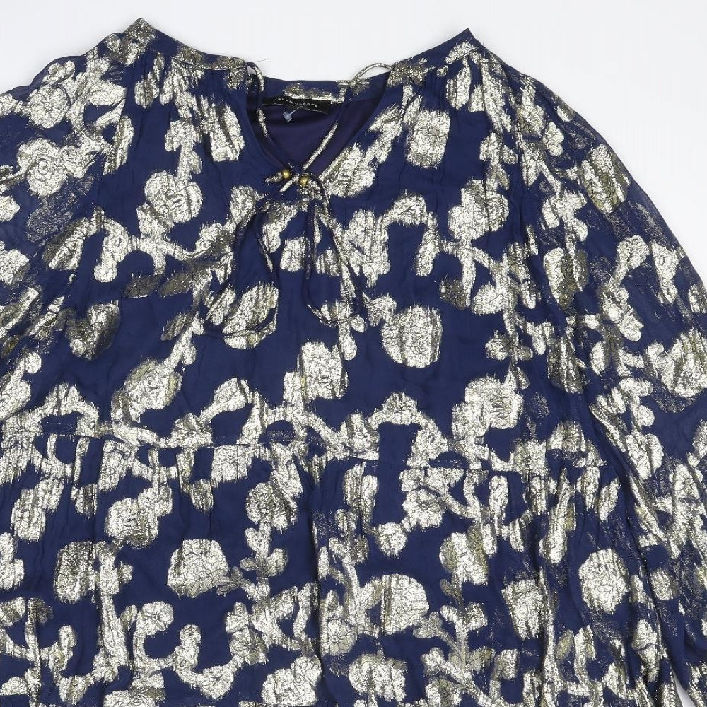 Kaleidoscope Womens Blue Geometric Viscose A-Line Size 16 Round Neck Tie