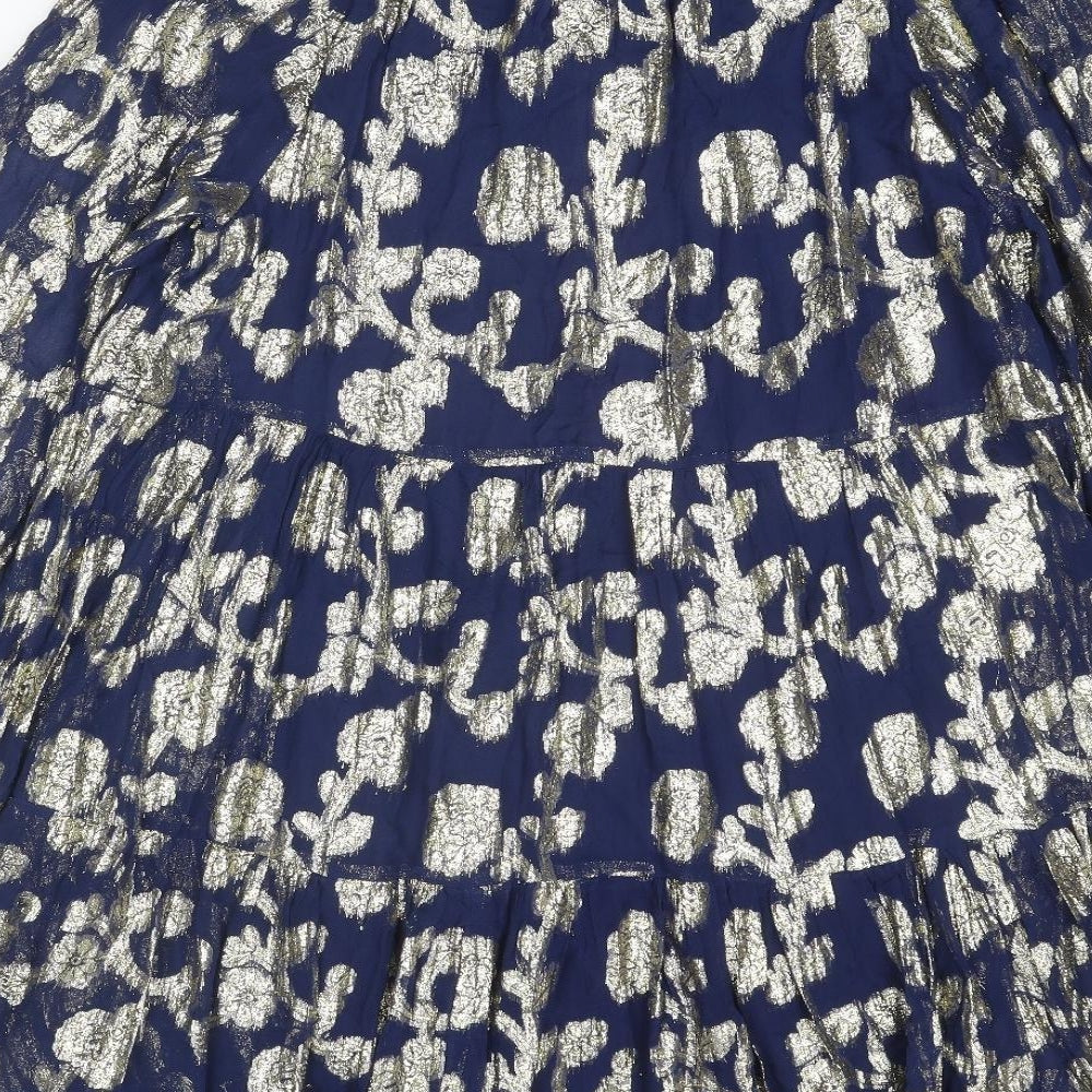 Kaleidoscope Womens Blue Geometric Viscose A-Line Size 16 Round Neck Tie