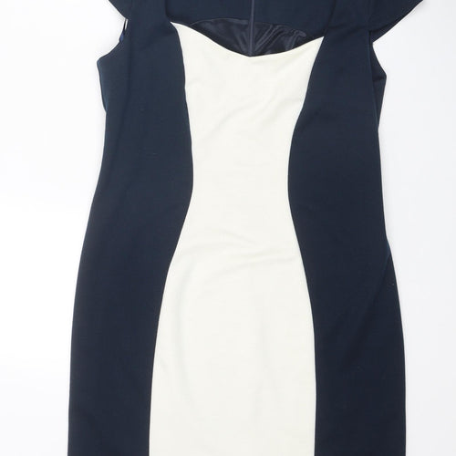 Simon Jefferey Womens Blue Geometric Polyester Shift Size 14 Square Neck Zip