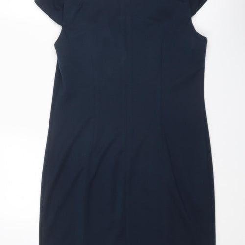 Simon Jefferey Womens Blue Geometric Polyester Shift Size 14 Square Neck Zip