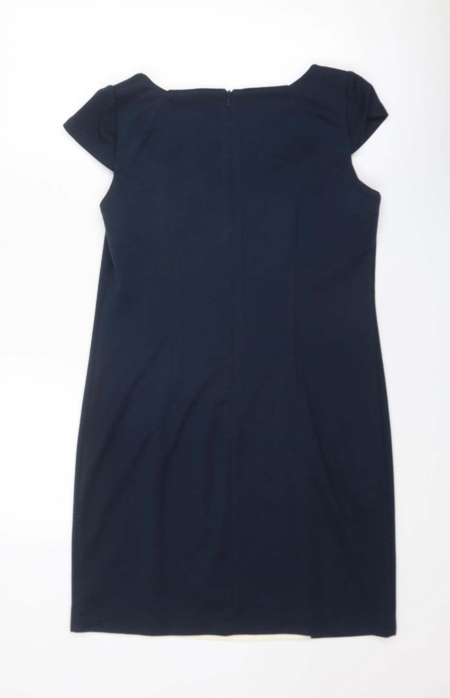 Simon Jefferey Womens Blue Geometric Polyester Shift Size 14 Square Neck Zip