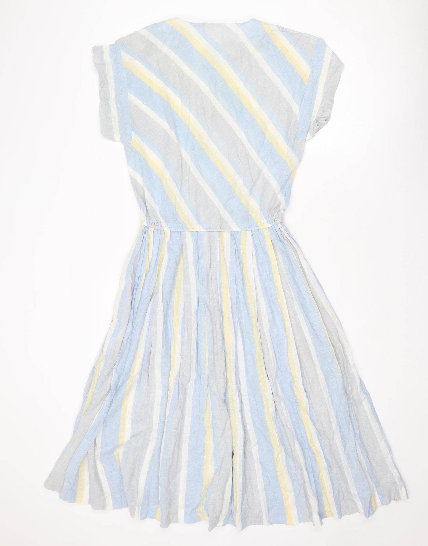 Dereta Womens Multicoloured Striped Polyester A-Line Size 14 Round Neck Button