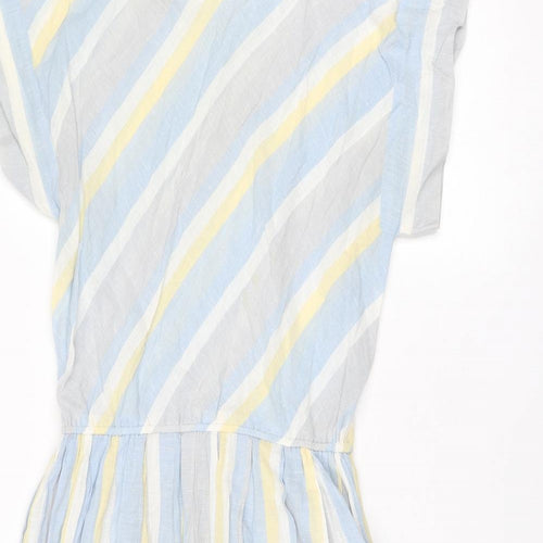Dereta Womens Multicoloured Striped Polyester A-Line Size 14 Round Neck Button
