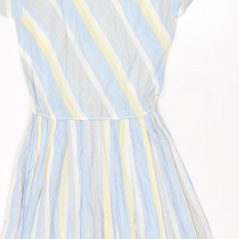 Dereta Womens Multicoloured Striped Polyester A-Line Size 14 Round Neck Button