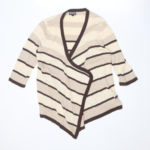 Casamia Womens Beige V-Neck Striped Acrylic Cardigan Jumper Size S