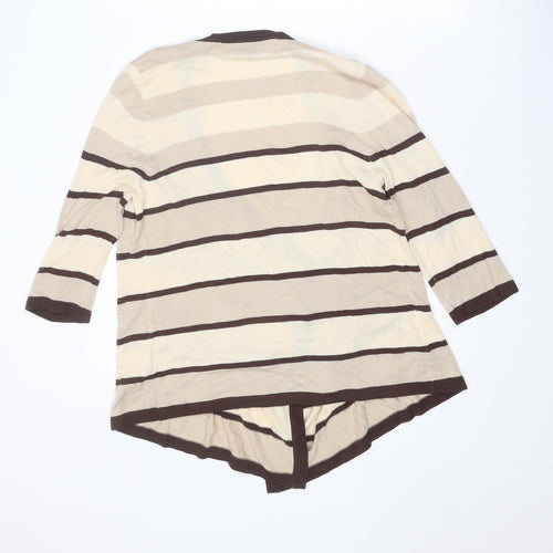 Casamia Womens Beige V-Neck Striped Acrylic Cardigan Jumper Size S