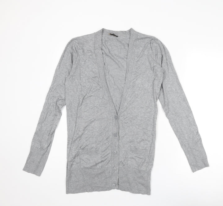 Topshop Womens Grey V-Neck Viscose Cardigan Jumper Size 12