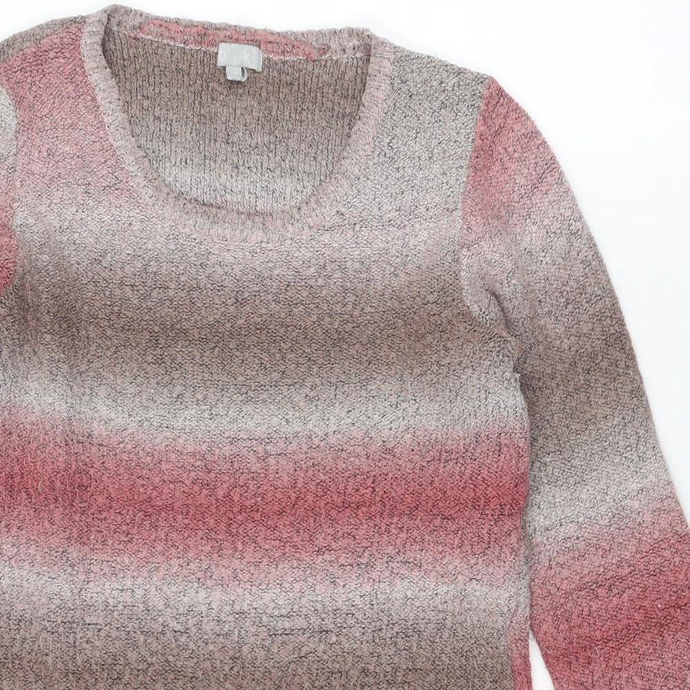 BNK Womens Multicoloured Round Neck Striped Acrylic Pullover Jumper Size 12