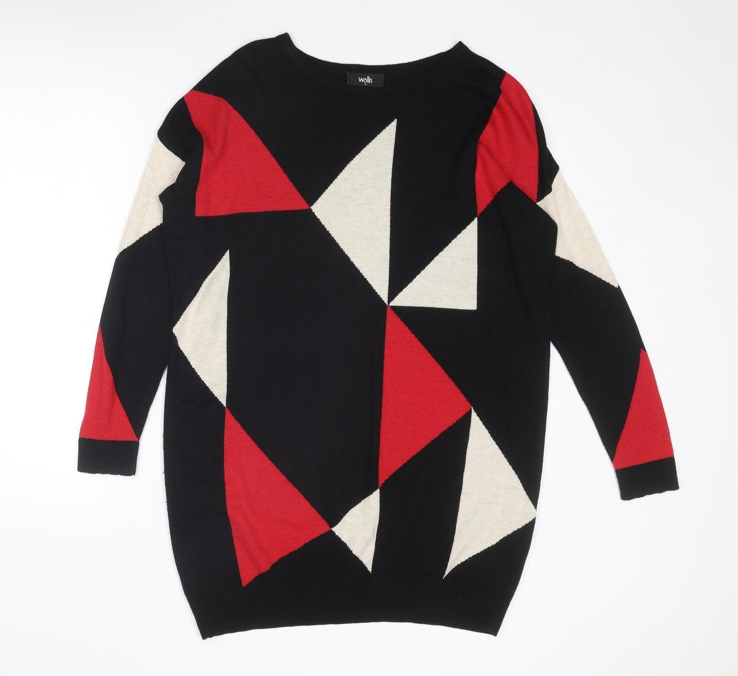 Wallis Womens Black Round Neck Geometric Acrylic Pullover Jumper Size M