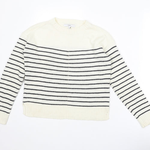 NEXT Womens Ivory Round Neck Striped Acrylic Pullover Jumper Size 6