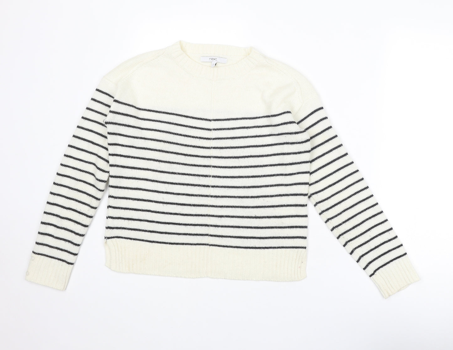 NEXT Womens Ivory Round Neck Striped Acrylic Pullover Jumper Size 6