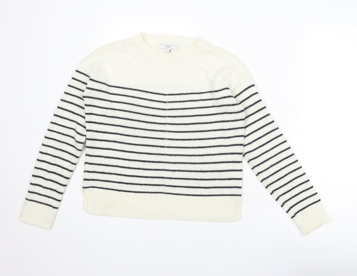 NEXT Womens Ivory Round Neck Striped Acrylic Pullover Jumper Size 6