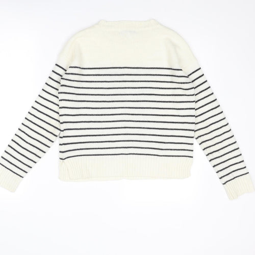 NEXT Womens Ivory Round Neck Striped Acrylic Pullover Jumper Size 6