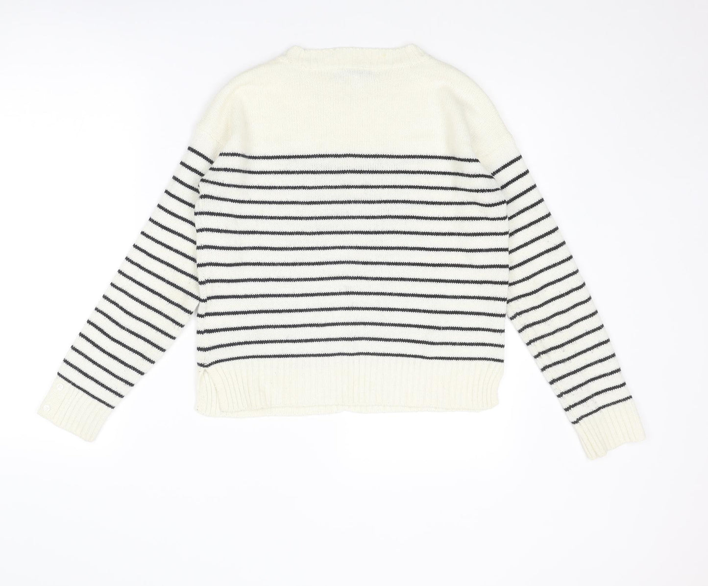 NEXT Womens Ivory Round Neck Striped Acrylic Pullover Jumper Size 6