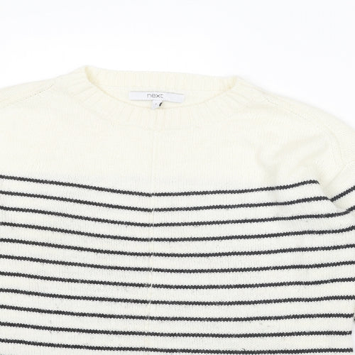 NEXT Womens Ivory Round Neck Striped Acrylic Pullover Jumper Size 6