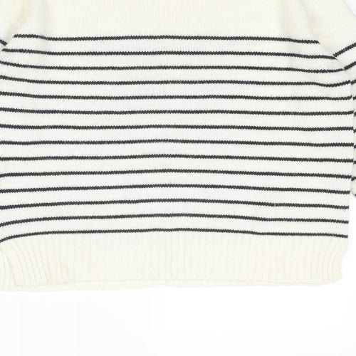 NEXT Womens Ivory Round Neck Striped Acrylic Pullover Jumper Size 6