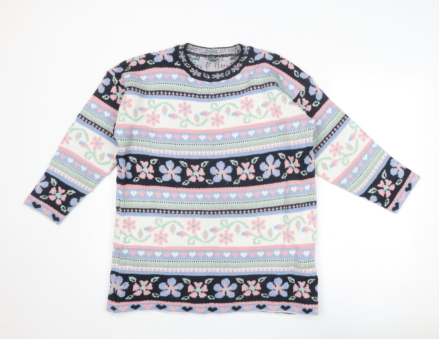 St Michael Girls Multicoloured Round Neck Geometric Acrylic Pullover Jumper Size 13-14 Years Pullover