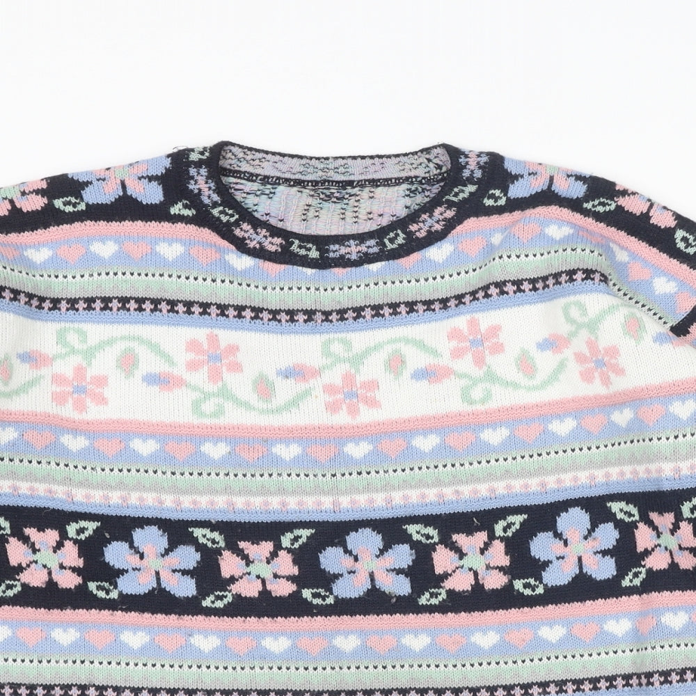 St Michael Girls Multicoloured Round Neck Geometric Acrylic Pullover Jumper Size 13-14 Years Pullover