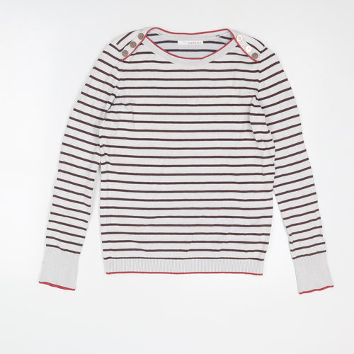 Camaïeu Womens White Round Neck Striped Viscose Pullover Jumper Size S