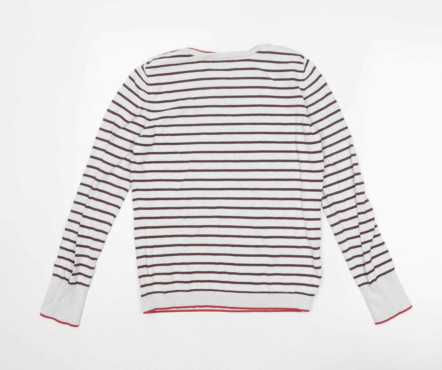 Camaïeu Womens White Round Neck Striped Viscose Pullover Jumper Size S