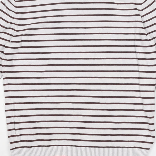 Camaïeu Womens White Round Neck Striped Viscose Pullover Jumper Size S