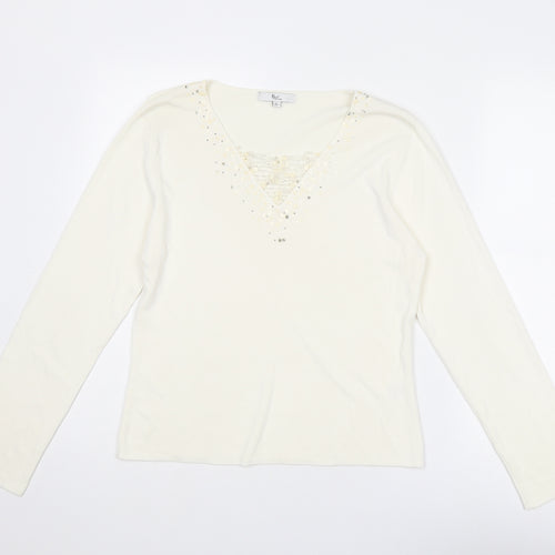Klass Womens Ivory V-Neck Viscose Pullover Jumper Size L