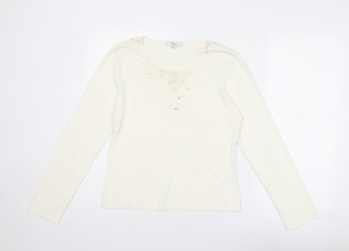 Klass Womens Ivory V-Neck Viscose Pullover Jumper Size L