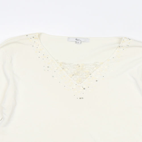 Klass Womens Ivory V-Neck Viscose Pullover Jumper Size L