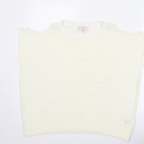 NEXT Womens Ivory Round Neck Acrylic Vest Jumper Size 16 - Cold Shoulder