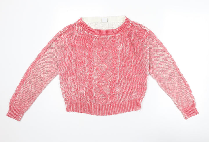 VERO MODA Womens Pink Round Neck Acrylic Pullover Jumper Size L