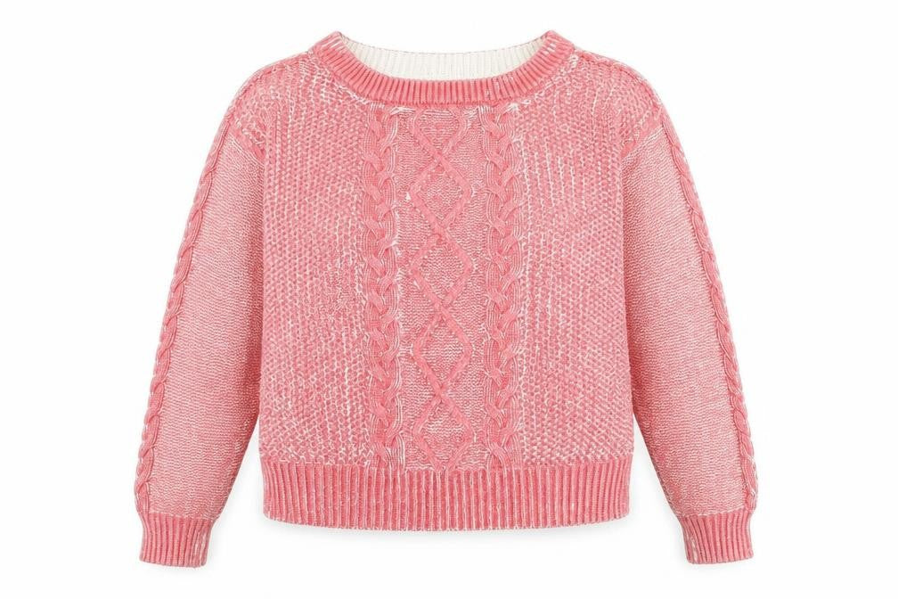 Front view of Vero Moda women’s pink round neck acrylic jumper, size L