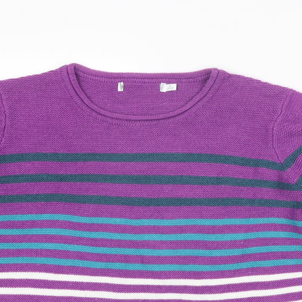 EWM Womens Purple Round Neck Striped Acrylic Pullover Jumper Size 10 - Size 10-12
