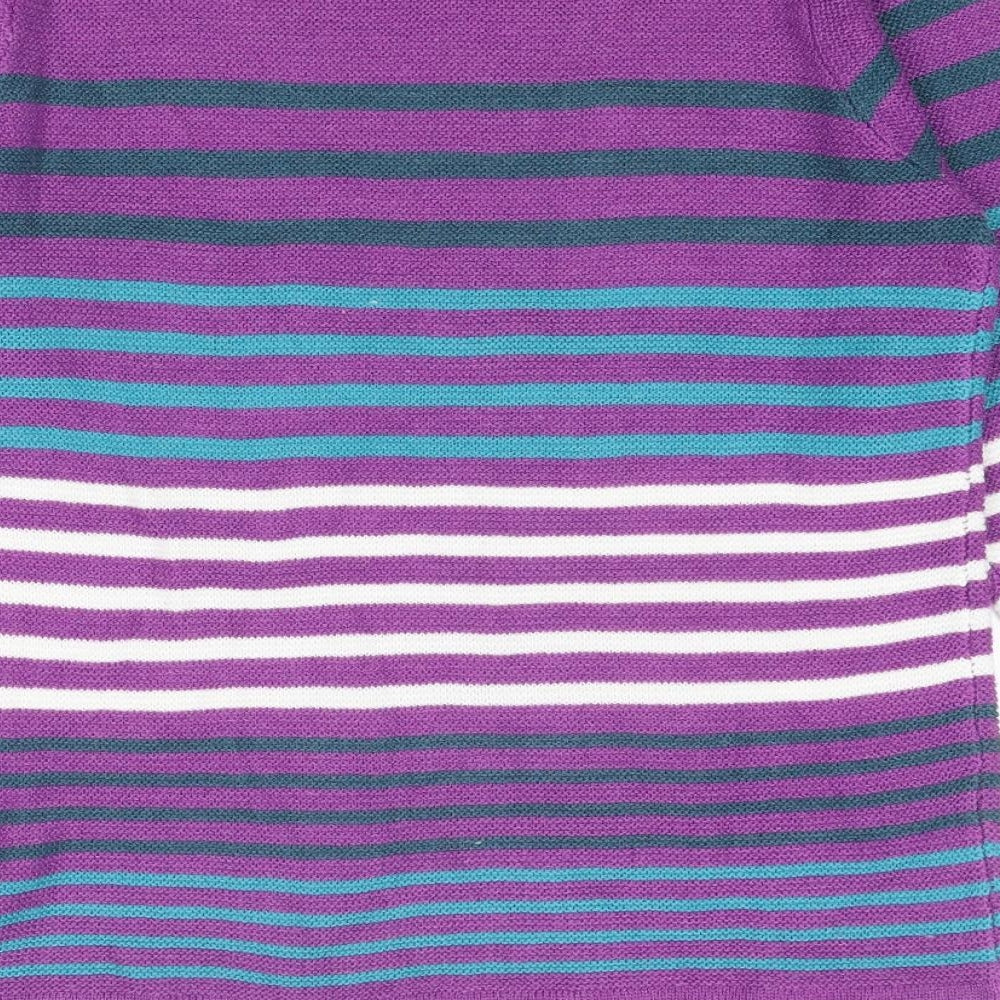 EWM Womens Purple Round Neck Striped Acrylic Pullover Jumper Size 10 - Size 10-12