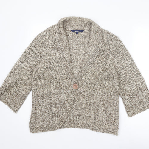 Casual Club Womens Beige Collared Acrylic Cardigan Jumper Size 14