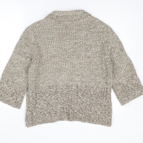 Casual Club Womens Beige Collared Acrylic Cardigan Jumper Size 14