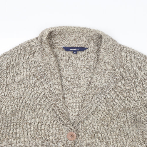 Casual Club Womens Beige Collared Acrylic Cardigan Jumper Size 14