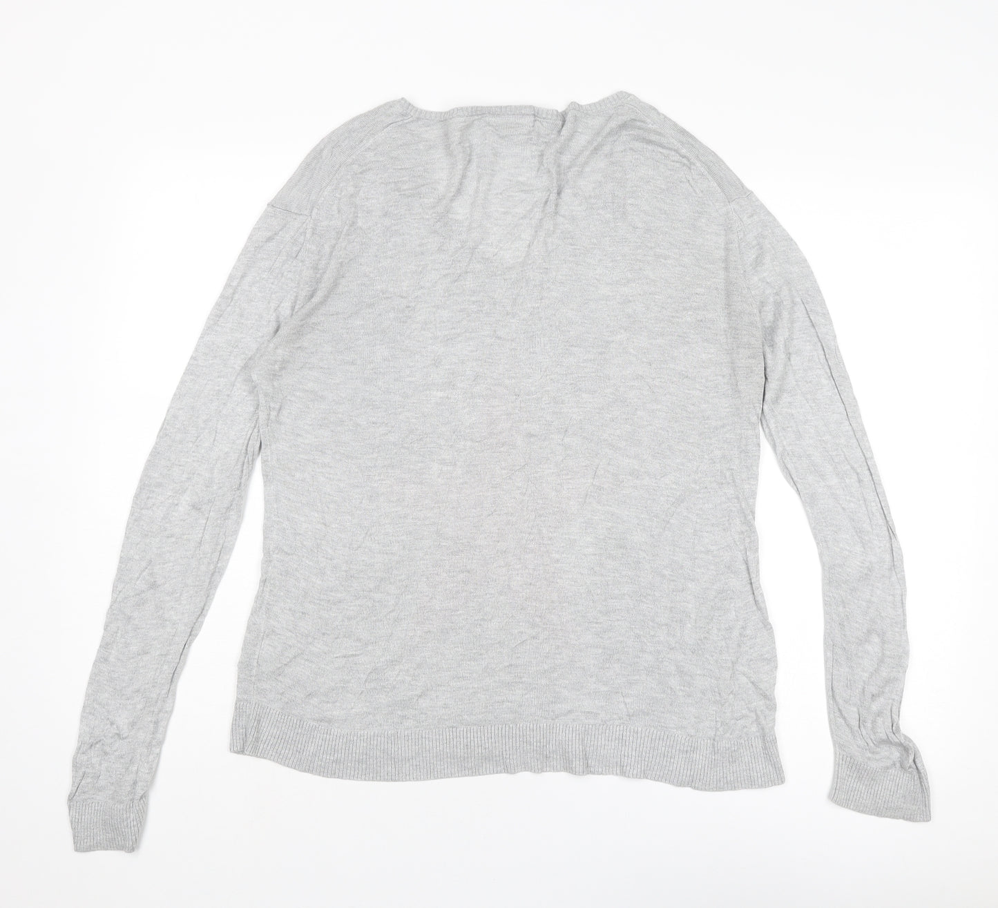 Hush Womens Grey V-Neck Bamboo Pullover Jumper Size M - Size M-L Star