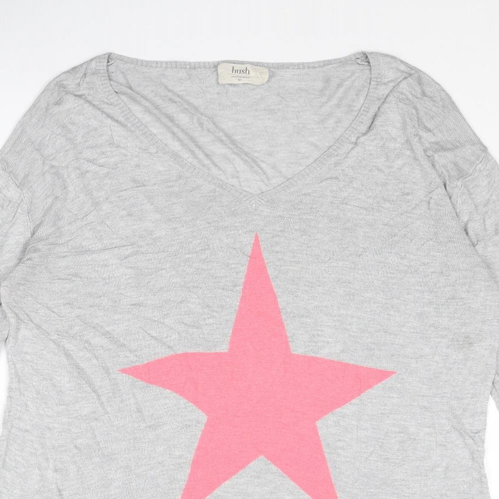 Hush Womens Grey V-Neck Bamboo Pullover Jumper Size M - Size M-L Star