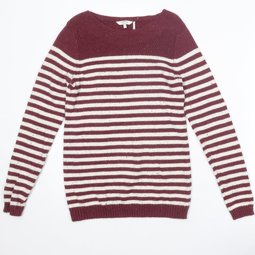 Fat Face Womens Purple Round Neck Striped Acrylic Pullover Jumper Size 8