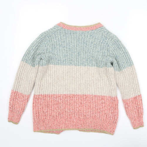 M&Co Womens Multicoloured V-Neck Striped Polyester Cardigan Jumper Size S