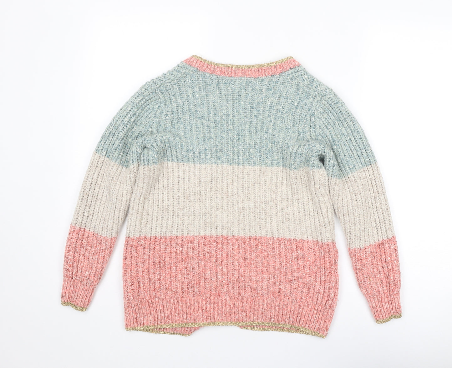 M&Co Womens Multicoloured V-Neck Striped Polyester Cardigan Jumper Size S