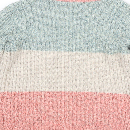 M&Co Womens Multicoloured V-Neck Striped Polyester Cardigan Jumper Size S