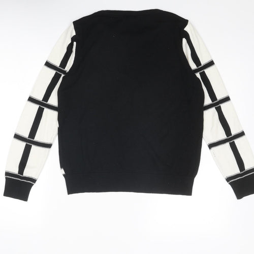 Marks and Spencer Womens Black Round Neck Check Acrylic Pullover Jumper Size 12