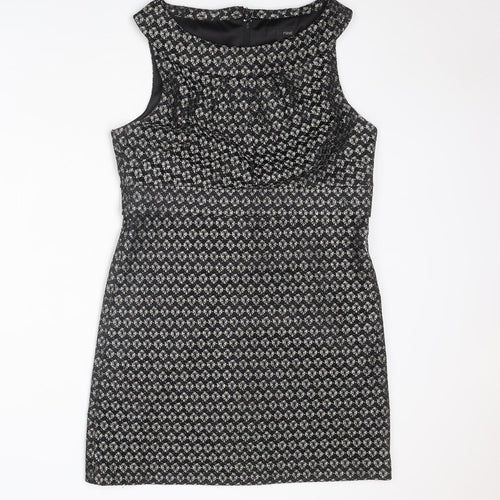 NEXT Womens Black Geometric Nylon Shift Size 14 Round Neck Zip