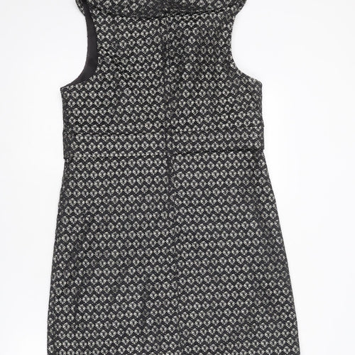 NEXT Womens Black Geometric Nylon Shift Size 14 Round Neck Zip