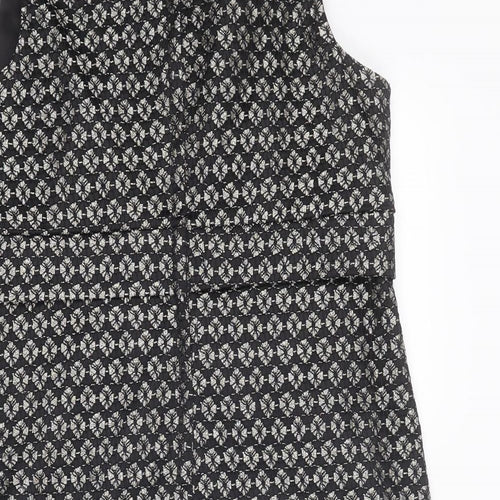NEXT Womens Black Geometric Nylon Shift Size 14 Round Neck Zip