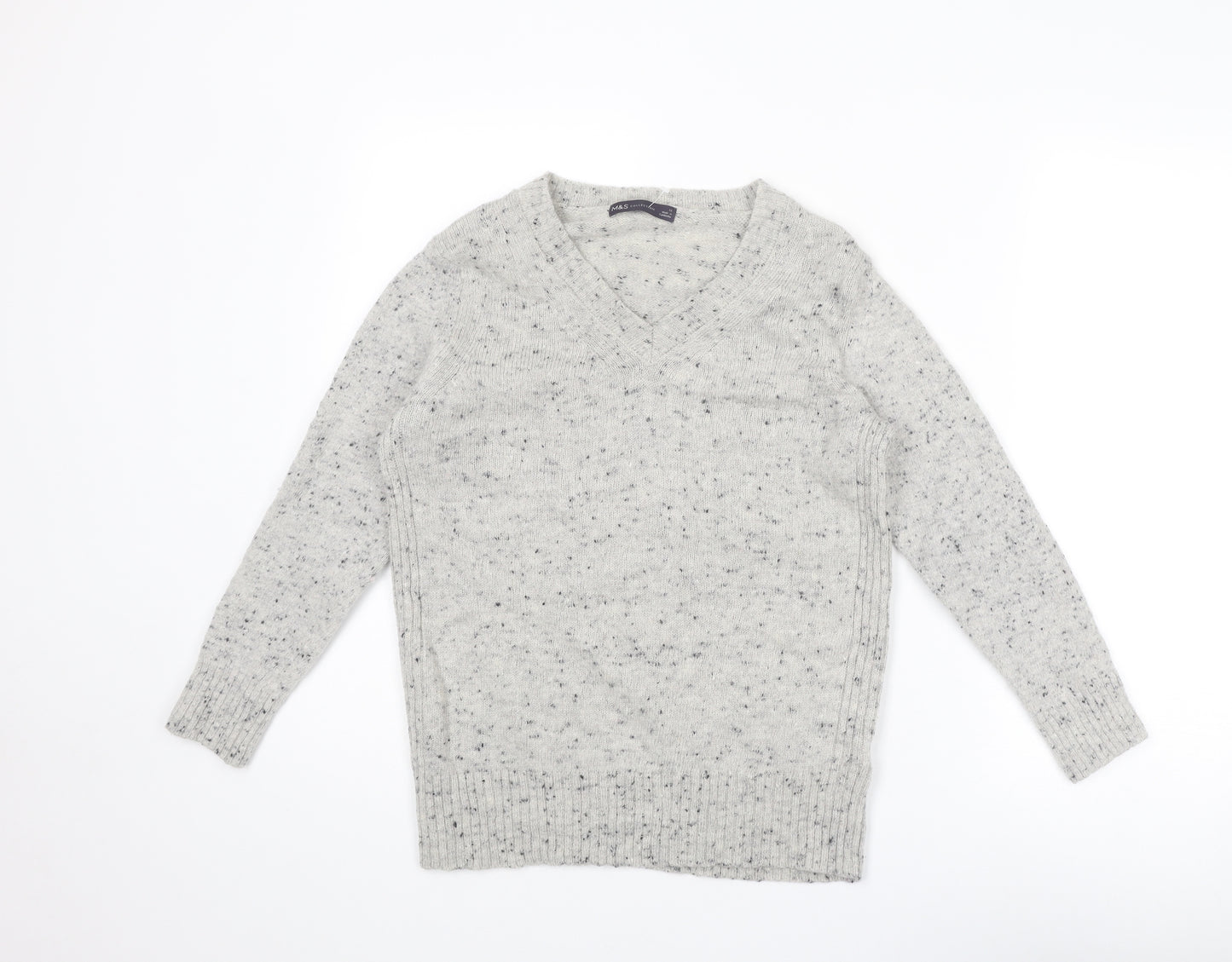 Marks and Spencer Womens Grey V-Neck Wool Pullover Jumper Size 12